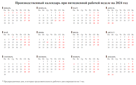 Рабочий производственный календарь на 2024 год с праздниками